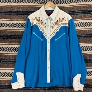 Dificil Slog Mens Embroidered Western Snap Shirt Turquoise White XXL NWT